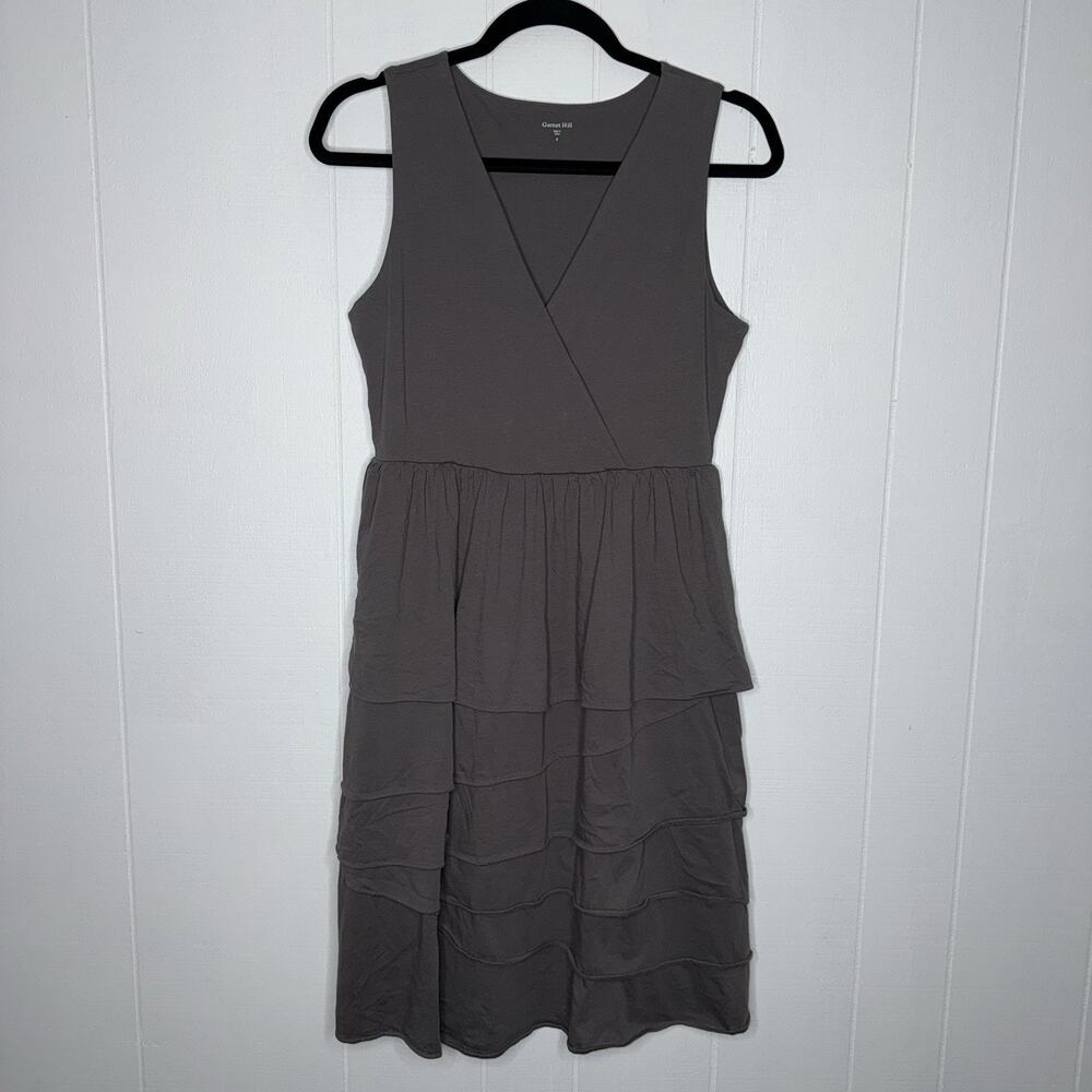 Garnet Hill Women’s Cotton Tiered Ruffle Tank Dress Gray Size Small
